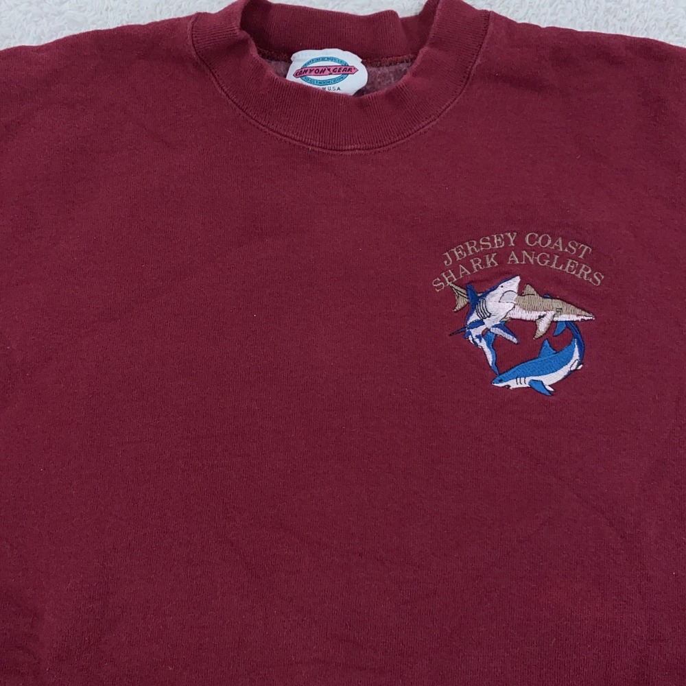 Vintage Jersey Coast‎ Shark Anglers Sweatshirt Large Surf Beach USA 90s Fishing